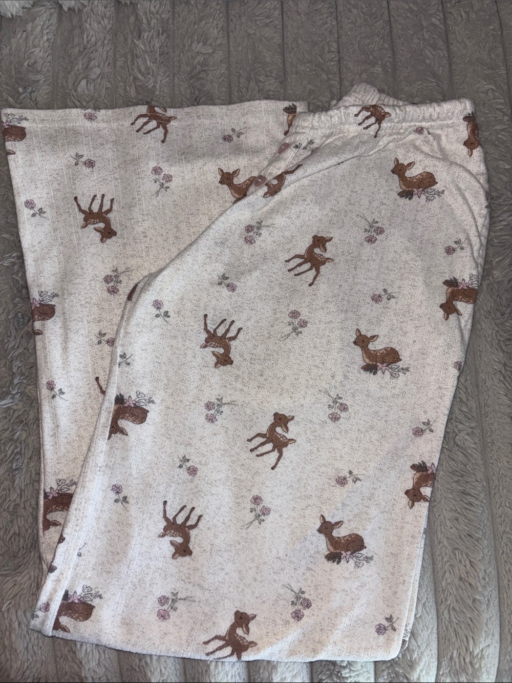 Hollister Cozy Deer Print Pajama Pants - Cream with Brown Deer Low Rise Size S